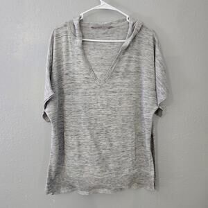 Athleta Short Sleeve Hoodie Pullover Gray V-Neck Cabana Beachweight Women Size S